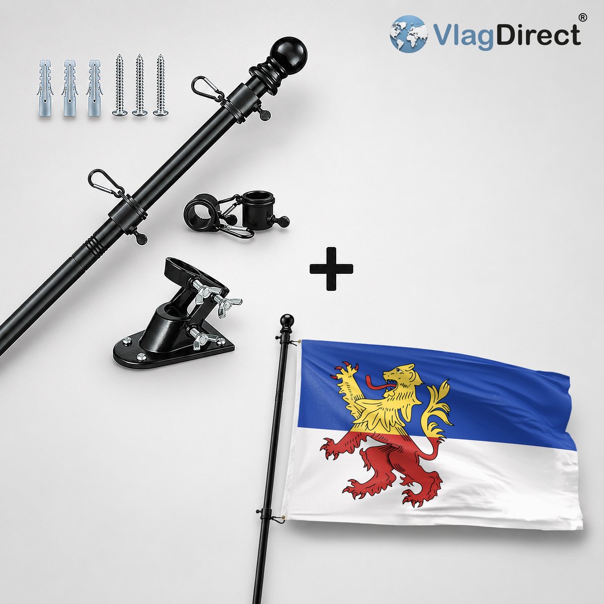VlagDirect - Compleet vlaggenpakket - Zwarte vlaggenstok inclusief vlaggenstokhouder + Neder-Betuwe vlag - Gemeente Neder-Betuwe vlag - 90 x 150 cm.