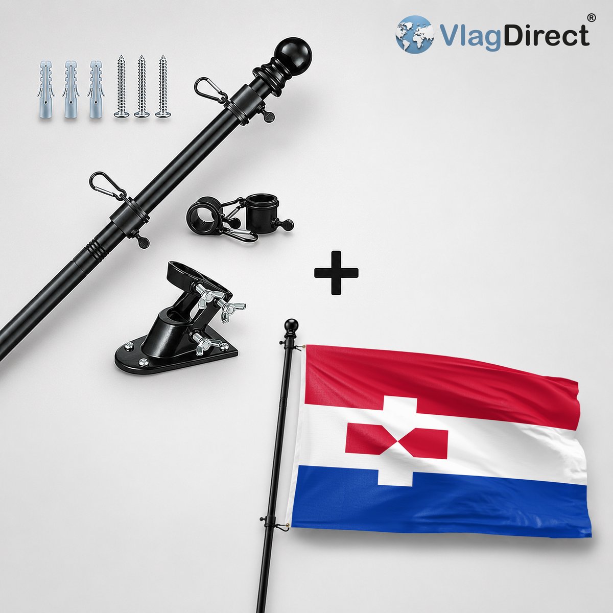 VlagDirect - Compleet vlaggenpakket - Zwarte vlaggenstok inclusief vlaggenstokhouder + Zaanstad vlag - Gemeente Zaanstad vlag - 90 x 150 cm.