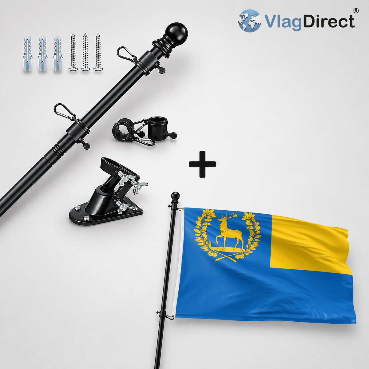 VlagDirect - Compleet vlaggenpakket - Zwarte vlaggenstok inclusief vlaggenstokhouder + Epe vlag - Gemeente Epe vlag - 90 x 150 cm.