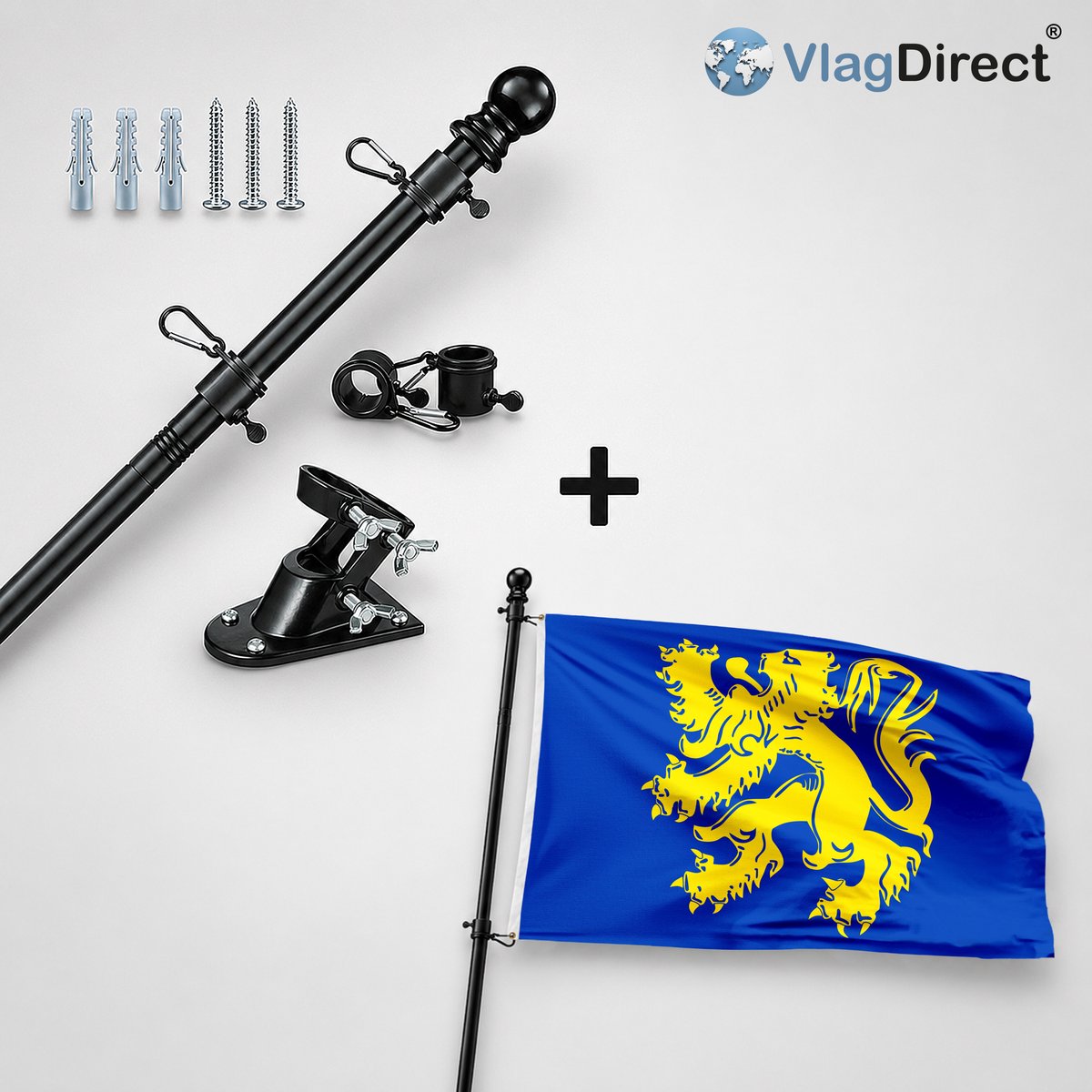 VlagDirect - Compleet vlaggenpakket - Zwarte vlaggenstok inclusief vlaggenstokhouder + Zottegemse vlag - Gemeente Zottegem vlag - 90 x 150 cm.