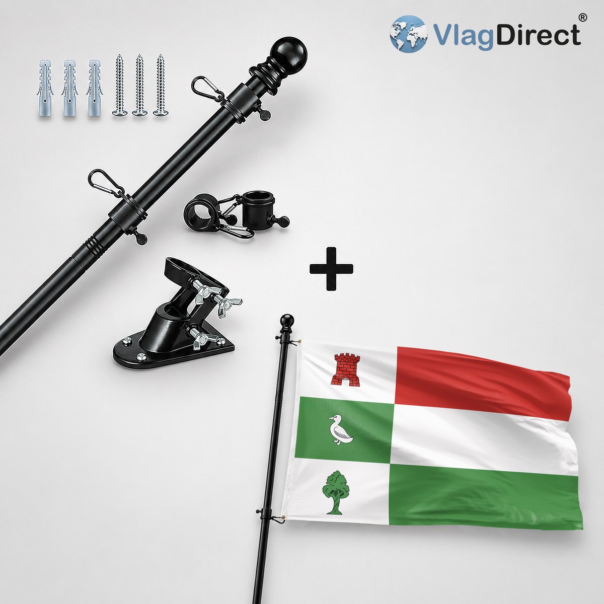 VlagDirect - Compleet vlaggenpakket - Zwarte vlaggenstok inclusief vlaggenstokhouder + Halderberge vlag - Gemeente Halderberge vlag - 90 x 150 cm.