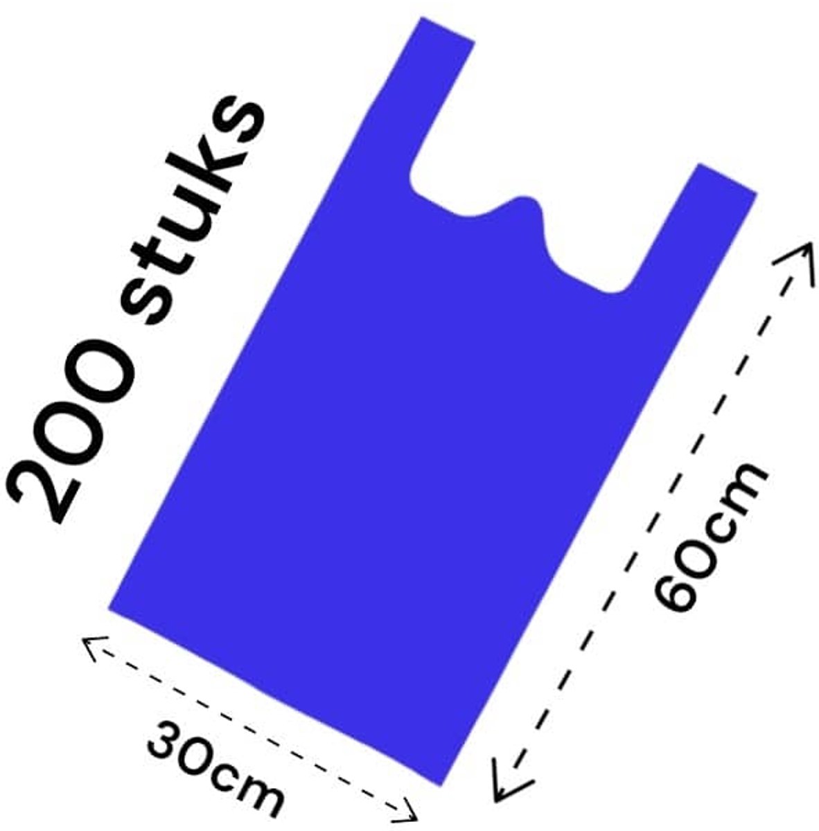 Hemdtasjes / Winkelzakken / Draagtassen / 200 stuks / 30x20x60cm - 14mic / Blauw / HDPE.
