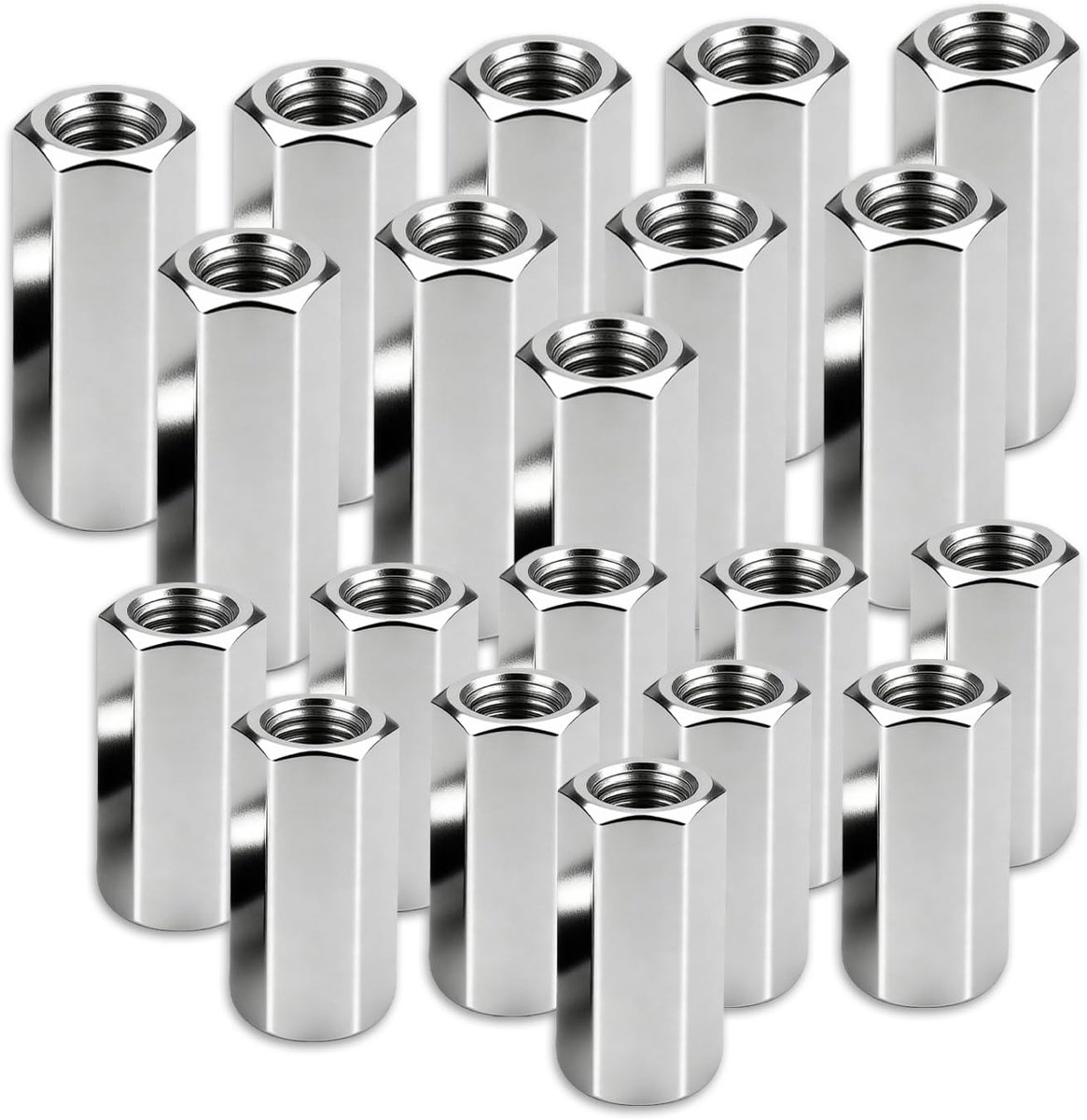 20 stuks lange moeren M8 x 30 mm/M10 x 40 mm, zeskantige verbindingsmoeren, schroefdraadhulzen, stangmoer M8 M10 - ShopVlot