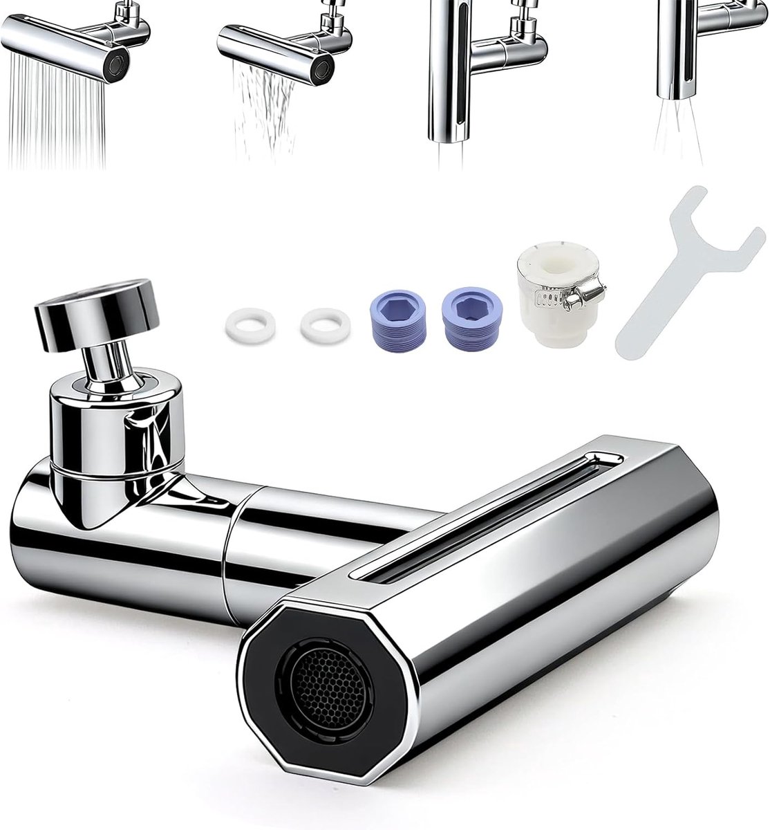 4-in-1 kraanopzetstuk, draaibaar, watervalkraanverlenging, keuken, draaibare kraanopzetstuk, keuken, multifunctionele - ShopVlot