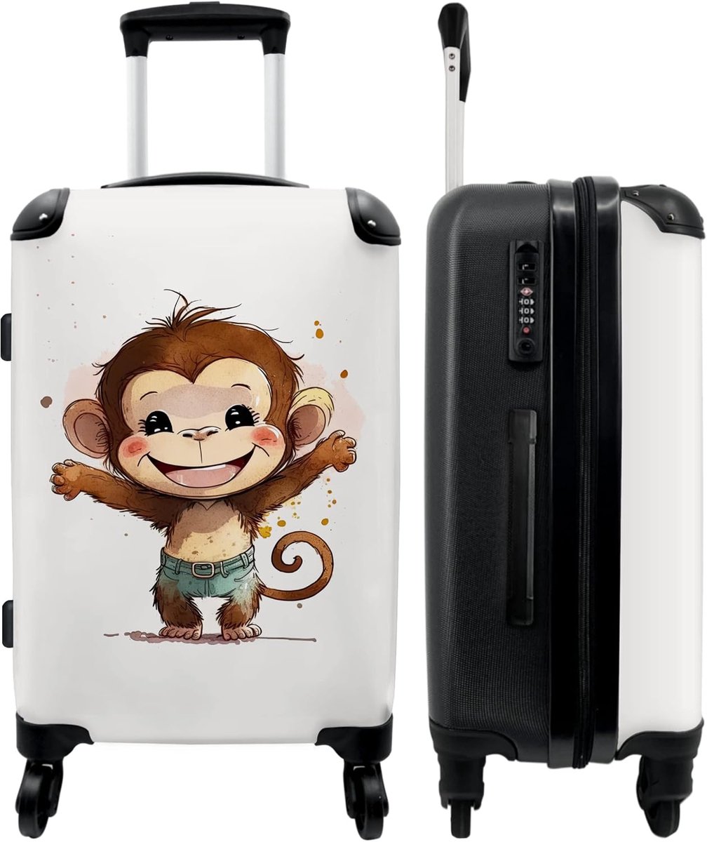 NoBoringSuitcases.com® Suitcases Trolley Children's suitcase Travel Suitcase Large Monkey - Brown - Watercolor - ShopVlot