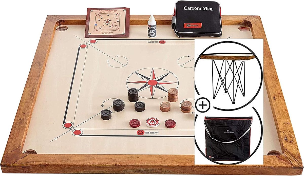 Ubergames Premium Carrom Set Official Size 84×84 cm – 7 kg – Playfield 74×74 cm – Incl. Wooden Stones, 15g Striker - ShopVlot