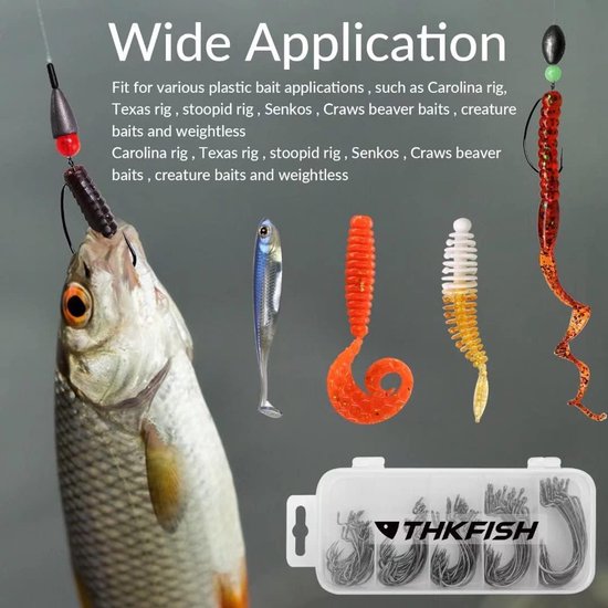 THKFISH 100pcs/box Offset Worm Hook Fishing Hook Set Dropshot Hook Set Rubber Fish Jigs Fishing Kit # 2# 1 1/0 2/0 3/0 - ShopVlot — afbeelding 4