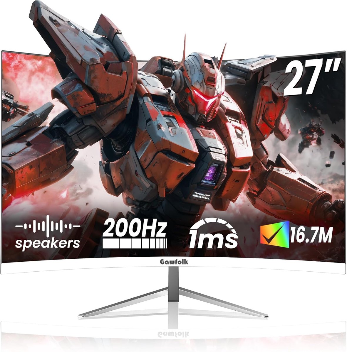 Gawfolk 27 inch gebogen pc-monitor, gaming-monitor 1800R 200Hz, FHD 1920 x 1080P, 72% NTSC, 1ms MPRT, HDMI & - ShopVlot