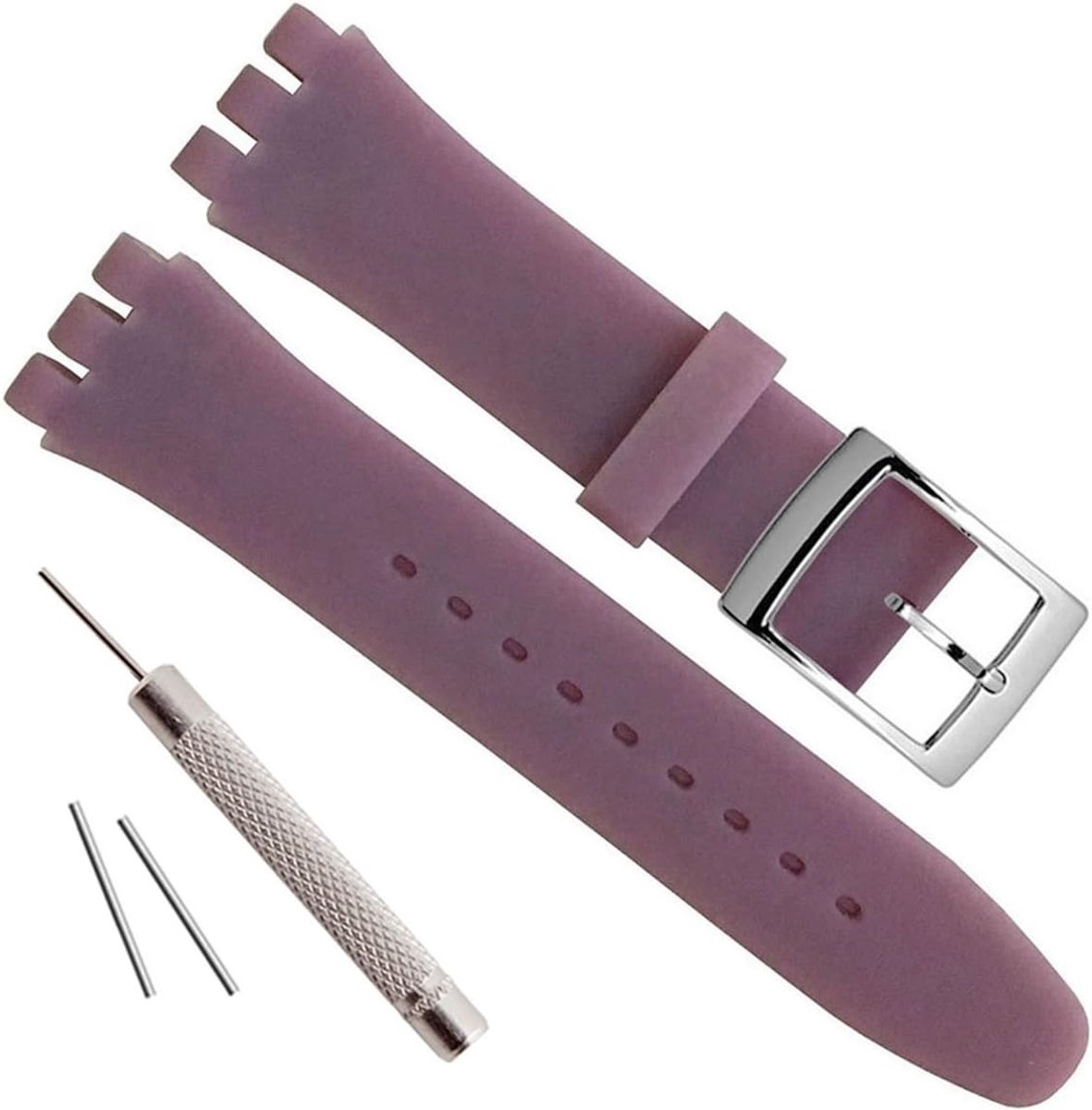 Silver Plated Stainless Steel Buckle Waterproof Silicone Rubber Watch Strap Watch Band (19mm, Lilac) - ShopVlot