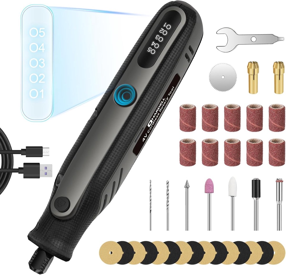 HARDELL Digital Display, Multi-Purpose Tools, 4 V Mini Rotation Tool Set with 37 Accessories, Ideal for Engraving and - ShopVlot