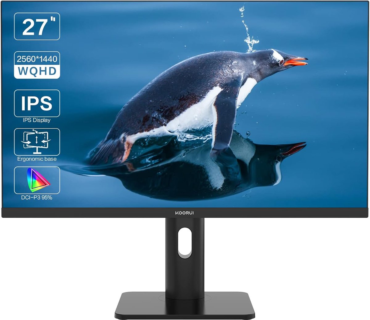 KOORUI QHD Monitor, 27 Inches, IPS Display, 99% Adobe RGB Colour Cover, Height Adjustable, 2560 x 1440 Pixels, 60 Hz - ShopVlot