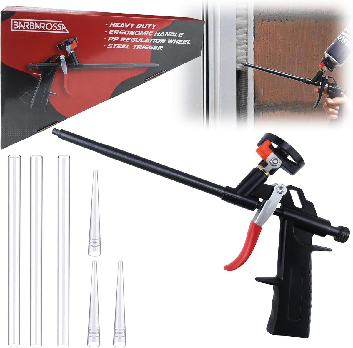 Foam Gun, Expansive, Gun for Expansive, PU Foam, Polyurethane Foam, for Foam for Seal, Seal (Black) - ShopVlot