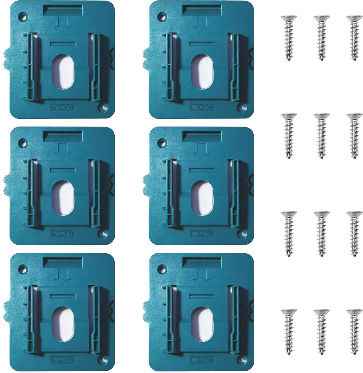 Accu Wandhouder 6 Delig - Batterijhouder voor Makita & Bosch 14,4V/18V Accu's - Wandgemonteerde Organizer voor Elektrisch Gereedschap - Inclusief 12 Schroeven