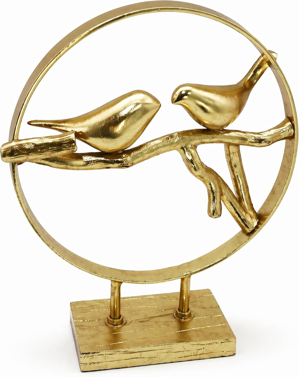 Gouden vogel standbeeld, vogel cirkelvormige ring sculptuur, schattig dier beeldje, uniek ornament voor woonkamer - ShopVlot