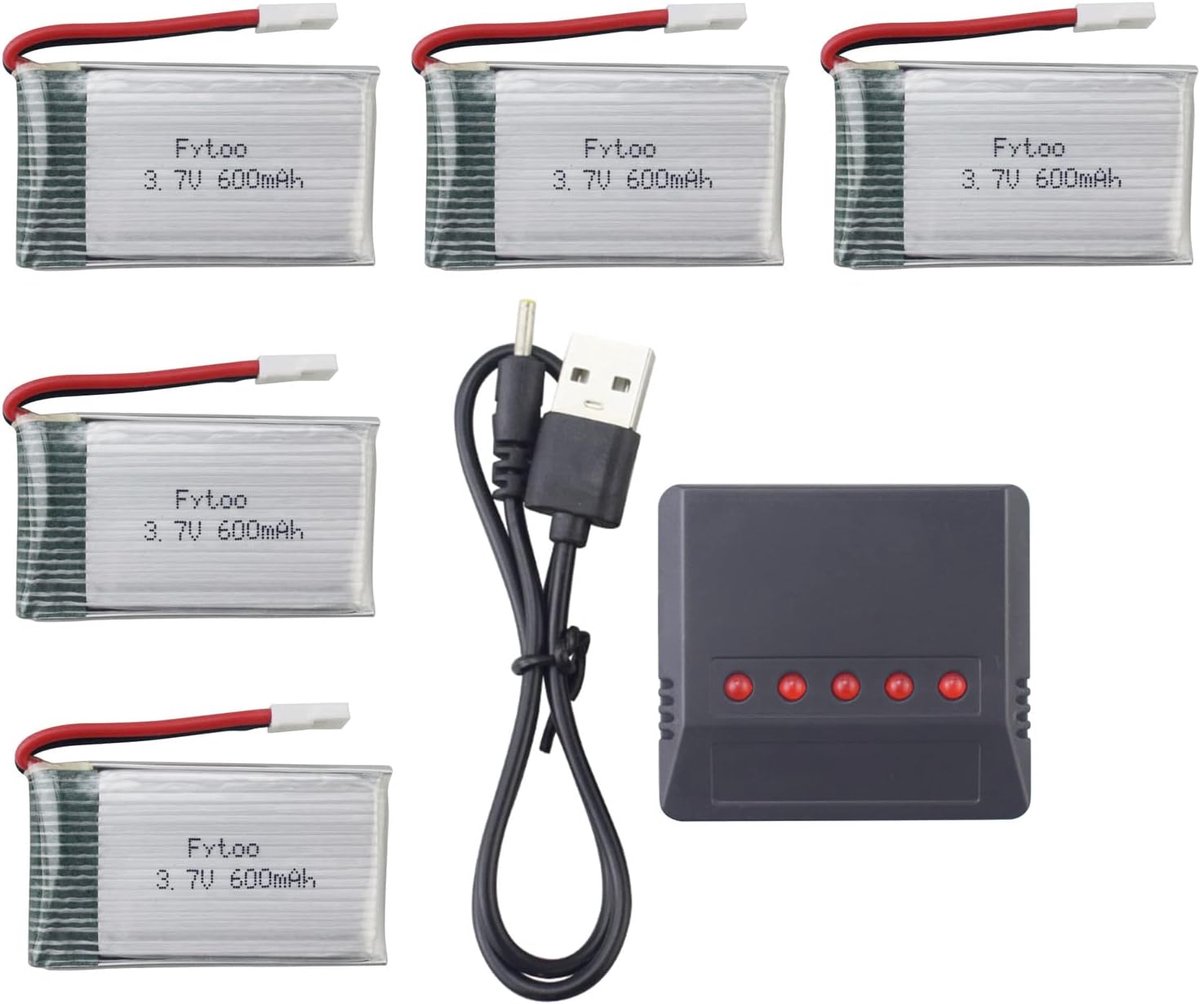 5PCS 3.7V 600mAh Lithium Battery & 5-in-1 Charger for MJX X708 X708W X709 UDI U45W U42 U42W SYMA X5C X5SW X5SC S5 S5C - ShopVlot