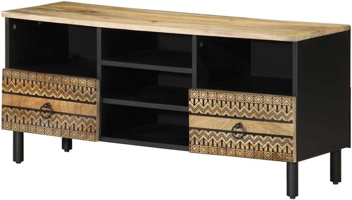 TV-kast - Dressoir TV meubel - Opbergen Media - Massief Mangohout - 100 x 335 x 46 cm - Zwart