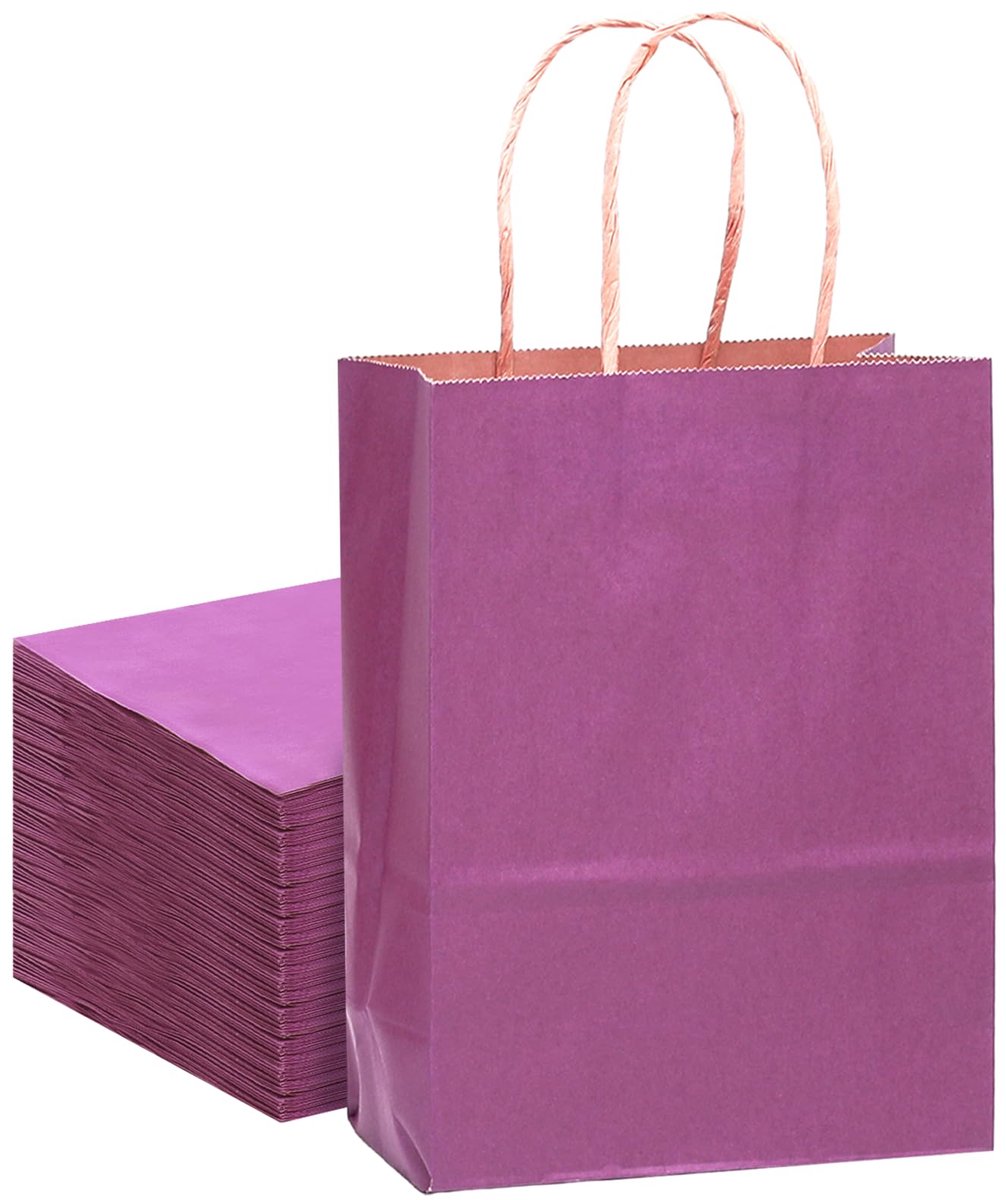 Gcardist Zakken van kraftpapier met handvat, 21 x 15 x 8 cm, kleine cadeauzakken, paars, boodschappentassen voor - ShopVlot