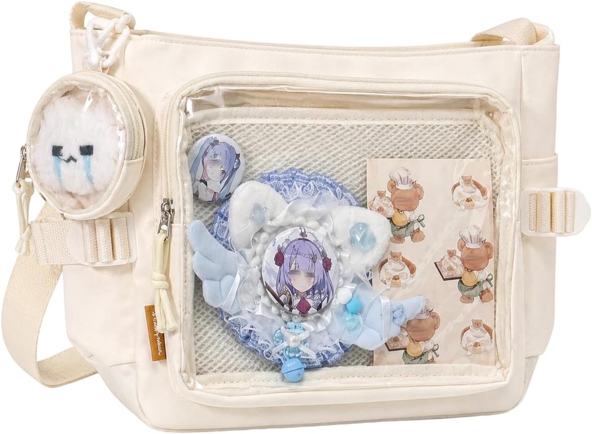 Ita Messenger Bag, Nylon Cute Pin Display Crossbody Bags Handbags Kawaii Shoulder Bag, A1-white, 15x11x5.9 inches - ShopVlot