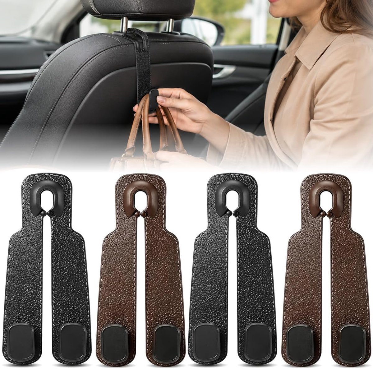 4 Pezzi Ganci Doppi Per Sedile Auto Ganci Posteriori In Pelle Per Portafogli E Borse, Ganci Per Poggiatesta O Ganci - ShopVlot