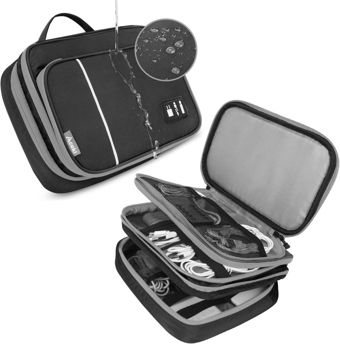Tas voor Reisaccessoires - Zwart - 27 x 19 x 5 cm - Draagbare Kabelorganizer met Ritsvakken - Voor Elektronica en Gadgets