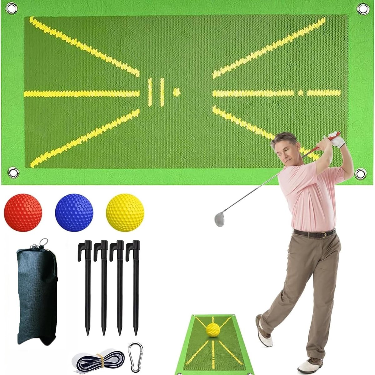 10pcs Golf Mat Exercise Mat Set with Black Drawstring Bag Indoor and Outdoor Mat Training Tool For Stroke Detection - ShopVlot