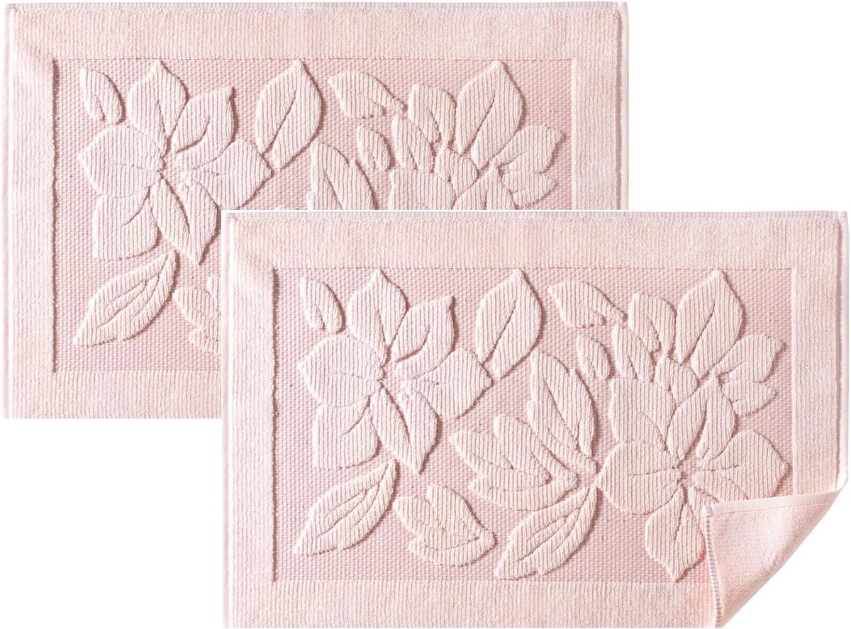 Bathroom Rug - Floor Mat 100% Cotton - Washable Bath Linen (2, Light Pink) - ShopVlot