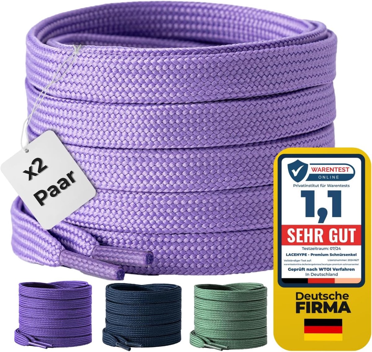 LaceHype 2 Pairs Premium Laces Flat Laces 10mm Wide, LC1, Tear-Resistant Polyester Shoelaces for Trainers, Sports - ShopVlot