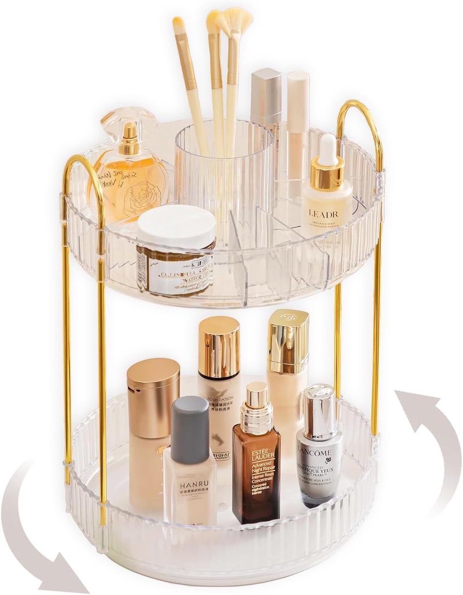 360 Rotating Makeup Organizer 2-Layer Cosmetics Perfume Organizer Rotating Skincare Organizer Lazy Susan Dressing - ShopVlot