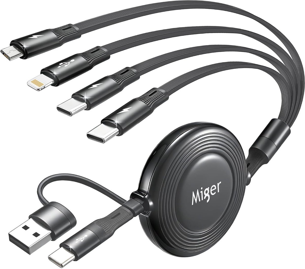 Miger 1 x multi-USB-kabel [1,2 m] 3-in-1 universele oplaadkabel, snellaadkabel, meervoudig - ShopVlot