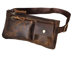 Le'aokuu Men's Genuine Leather Brown Travel Bag Waist Bags Waist Bag Waist Pack Phone Bag Travel Outdoors 811-29 - ShopVlot