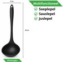 Zwarte soeplepel van 29 cm, ook te gebruiken als saus- en juslepel.