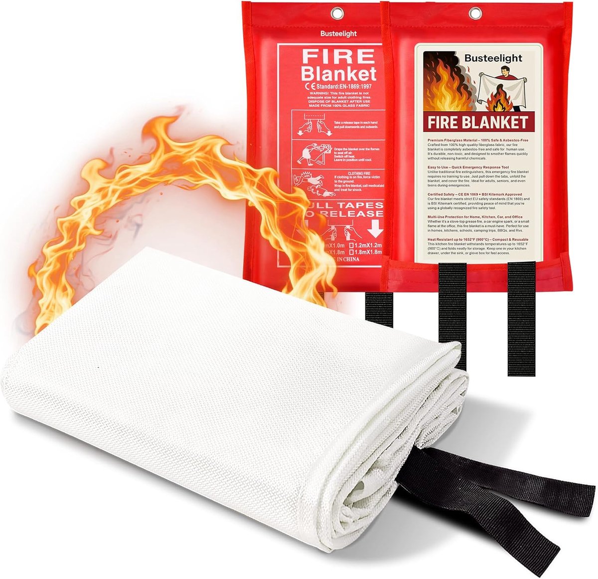 Branddeken voor noodgevallen voor veiligheid thuis en keuken, 100% glasvezel, 102 x 102 cm, branddeken voor keuken - ShopVlot