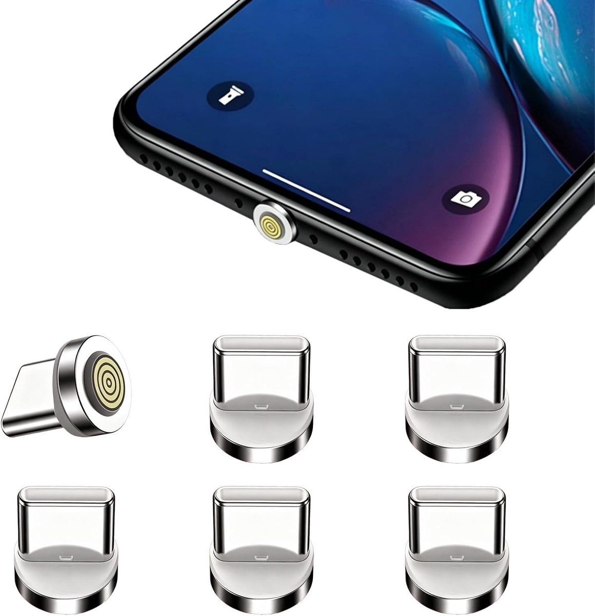 Set van 6 magnetische USB C-adapter, 7-polig, magnetische oplaadkabel, stekker, 3A snel opladen en gegevensoverdracht - ShopVlot