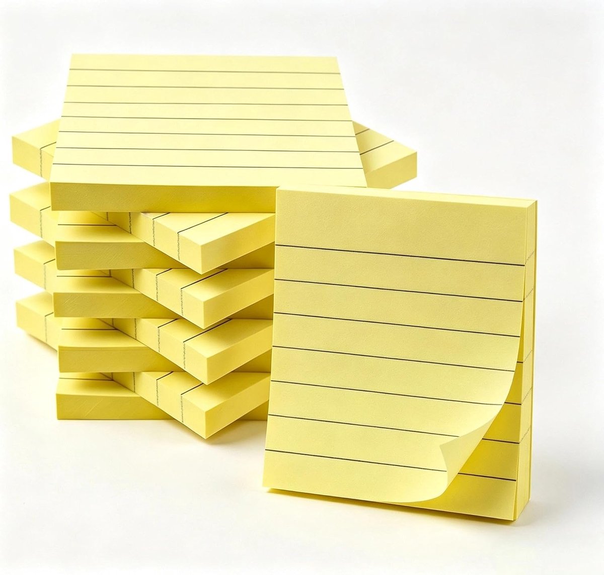 800 vellen gele zelfklevende notitieblaadjes, 76 x 76 mm, 10 blokken x 80 vellen gelinieerde sticky notes, 2-voudige - ShopVlot