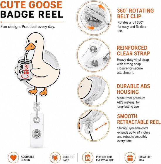 Lustige Gänse Badge Reel met uittrekclip voor zorgprofessionals en kantoorgebruik, ideaal voor identificatie en gemak — afbeelding 2