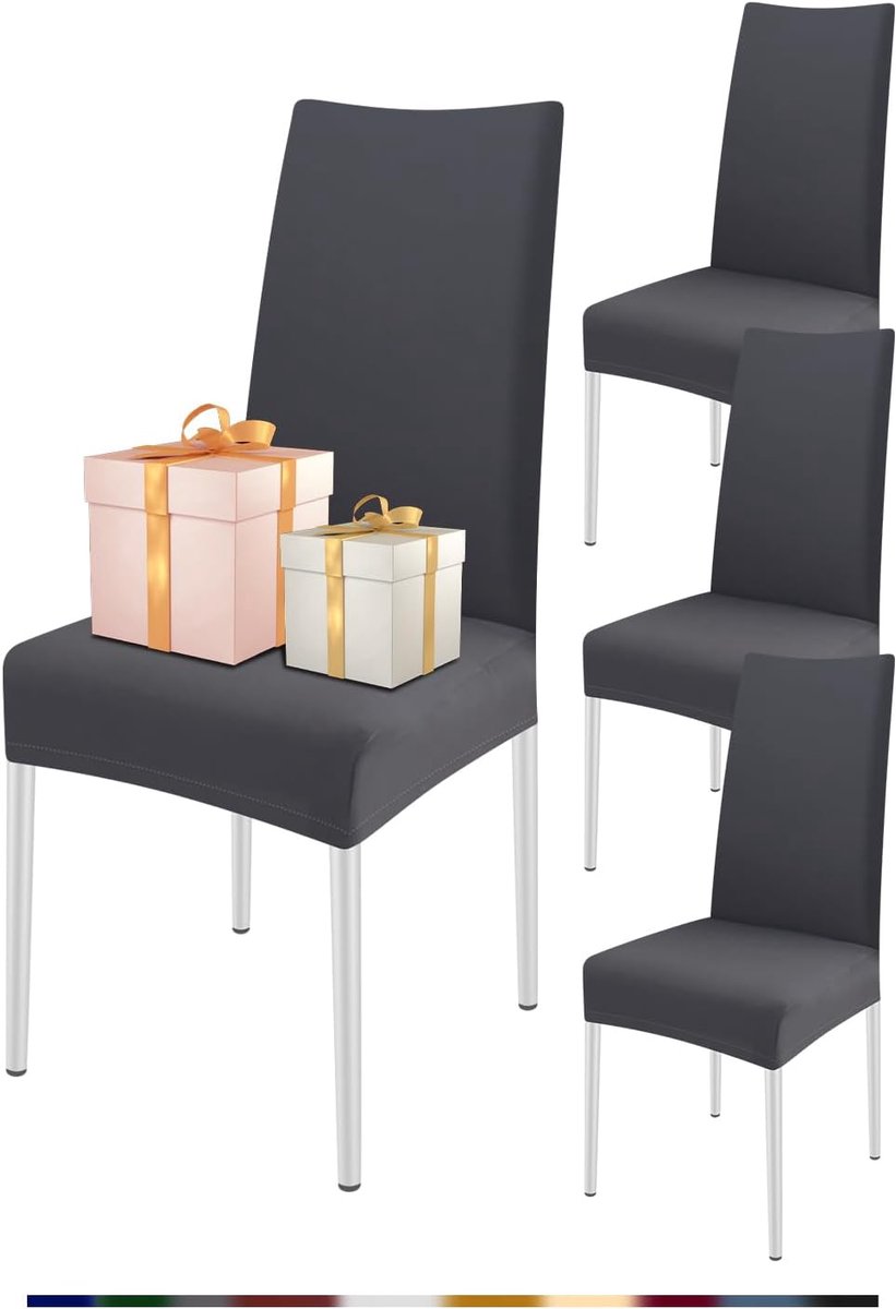 FIGOOO Dining Chair Covers, 4 Pack Adjustable Lycra Chair Covers, Removable Washable Removable High Back Chair Covers - ShopVlot