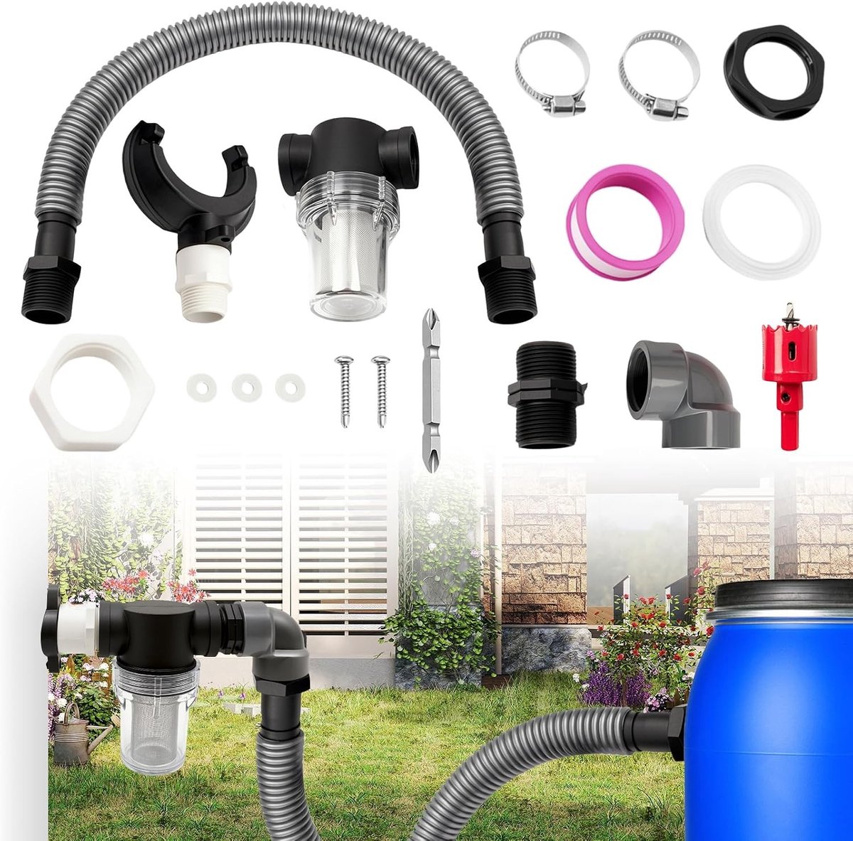 Regenwaterverzamelaar met filter voor valpijpen van 70-110 mm | Efficiënte regendief voor optimale wateropvang en afvoer van regengoten