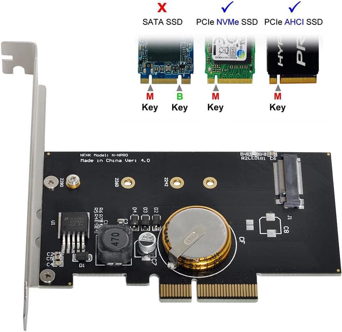 PCI-E 3.0 x4 to M.2 NGFF M Key SSD Nvme Card Adapter PCI Express with Power Failure Protection 4.0F Super Capacitor - ShopVlot