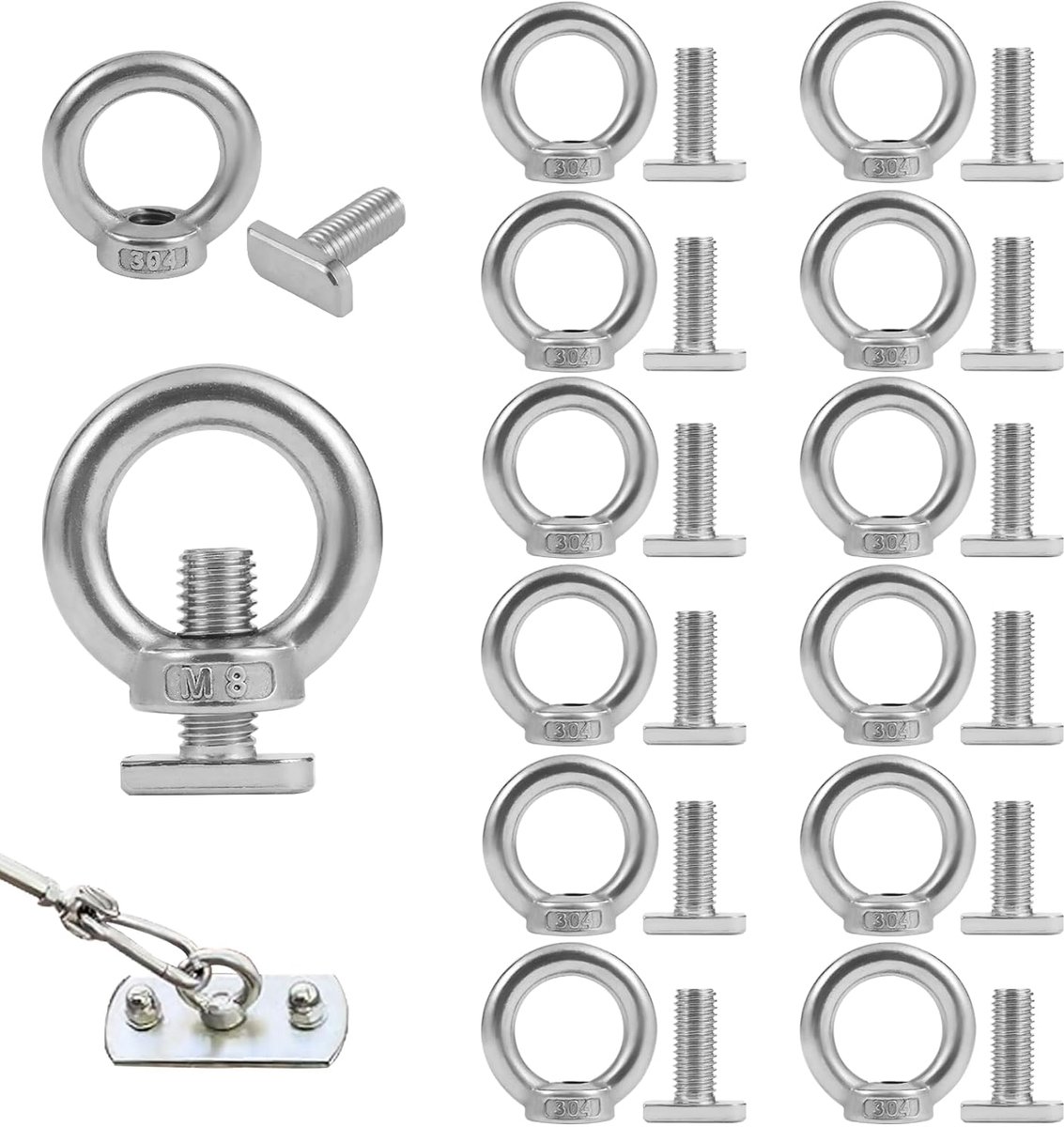 Ringbouten M8 25mm - Rvs hamerkop - Oogmoer voor bevestiging - Geschikt voor dakdragers - ShopVlot