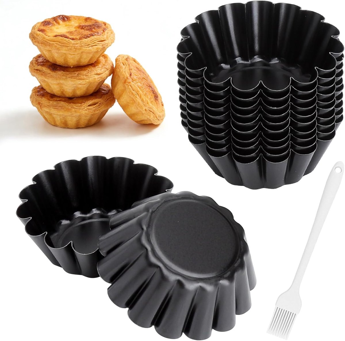 Mini cakevormpjes set van 12 - carbonstaal - niet-plakkerige coating - ideaal voor muffins en quiche - ShopVlot