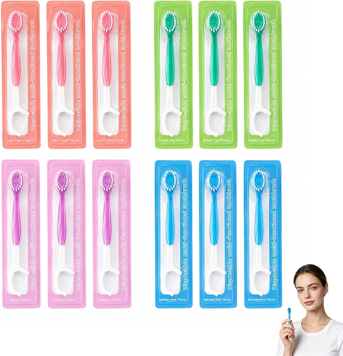12-delige tandenborstelset met tandpasta, ideaal voor reizen, kantoor en dagelijkse mondverzorging, inclusief tongschraper en tandenstoker