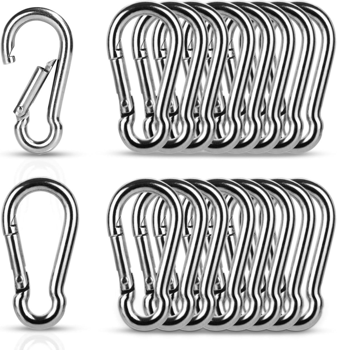 Carabiner haken 40 x 4 mm - RVS M4 - kleine en sterke haken - ideaal voor rugzak en sleutels - ShopVlot