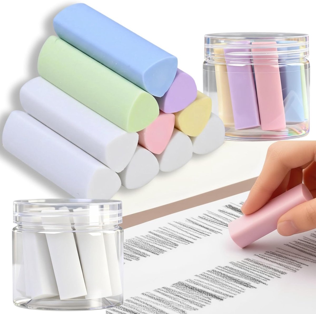 Rekbare gum set van 20 - Driehoekige gummen in een houder - Perfect voor school en creatief tekenen - ShopVlot