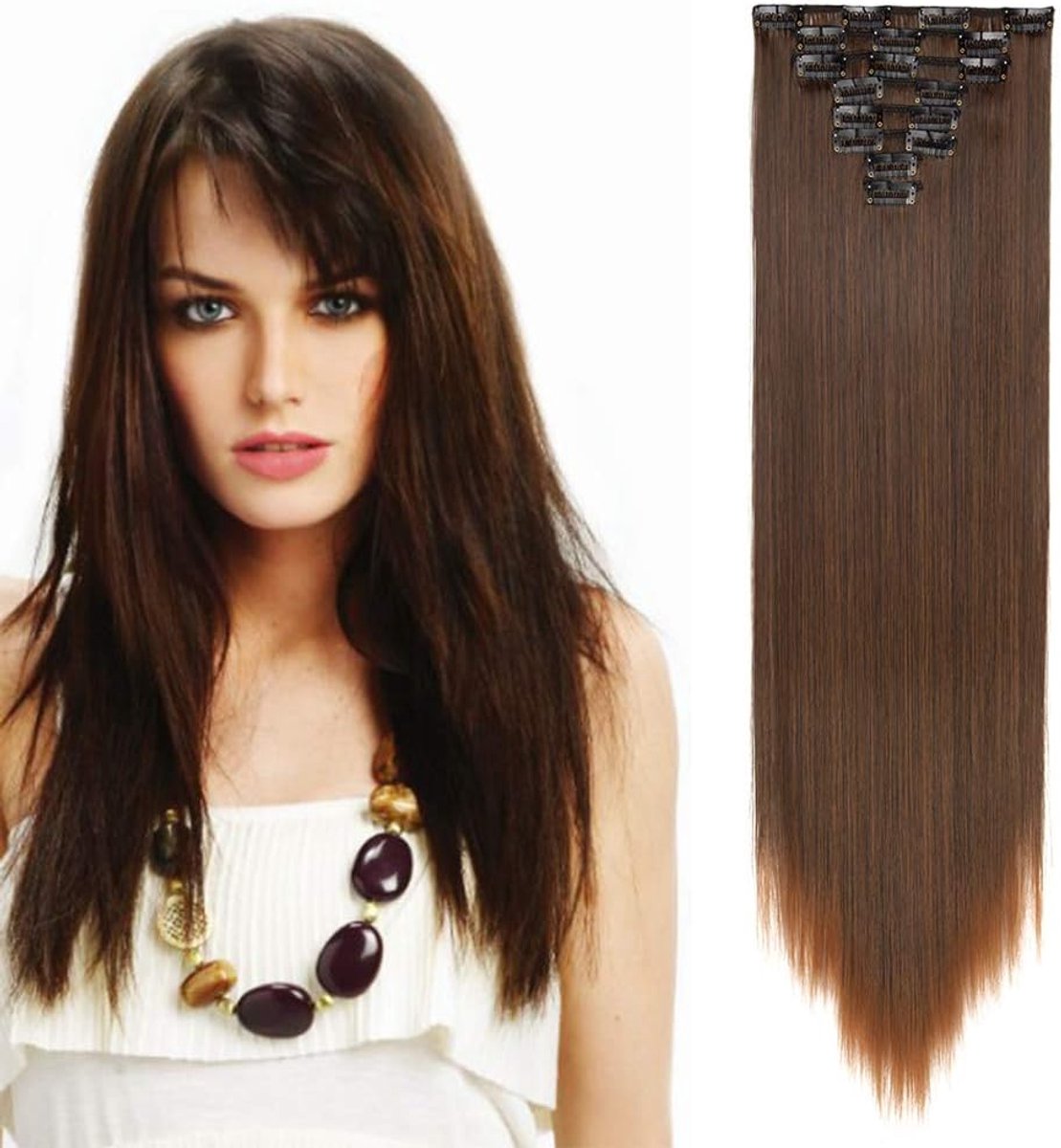 Clip-In Haar Extensions 66 cm - Echt Haar - Donkerbruin naar Maroon - Voor Volumineus Haar - ShopVlot