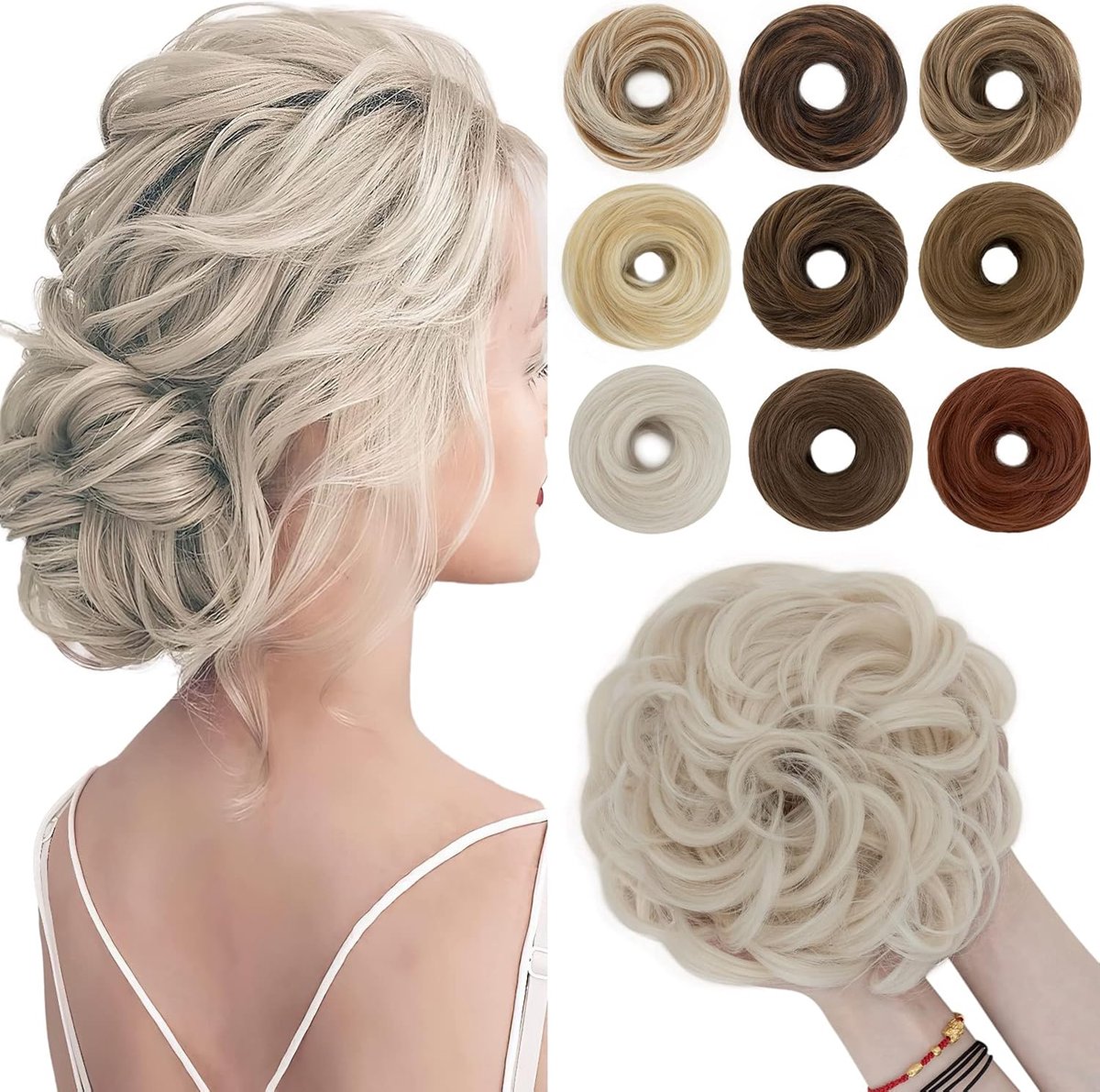 Haarstuk grote bun - platinum blond - synthetisch haar - eenvoudig aan te brengen - ShopVlot