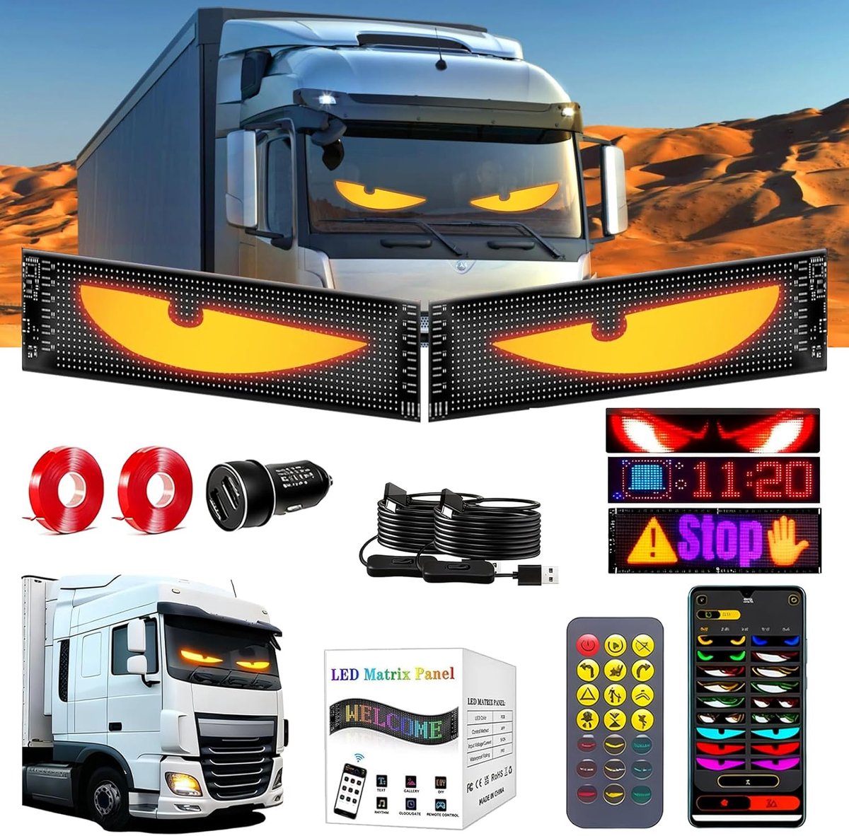LED Devil Eyes set - 120 × 597 mm - programmeerbaar - dynamische animaties via app - ShopVlot