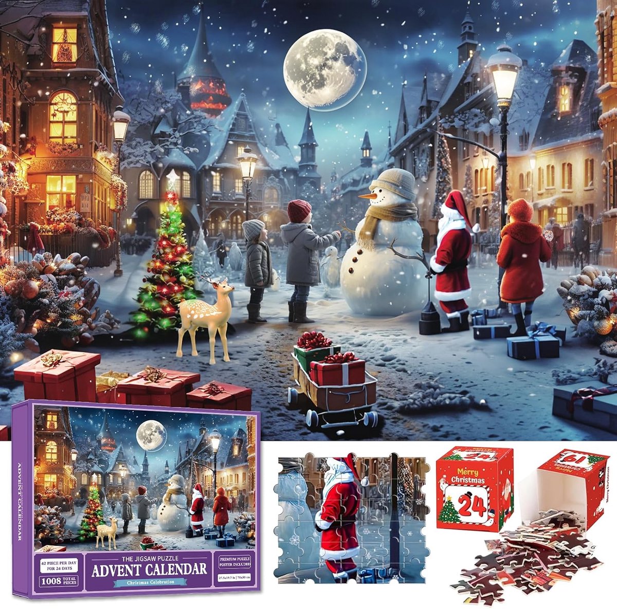 Adventskalender puzzel 1008 stukjes - kerstthema - 24 dagen - leuk voor het hele gezin - ShopVlot