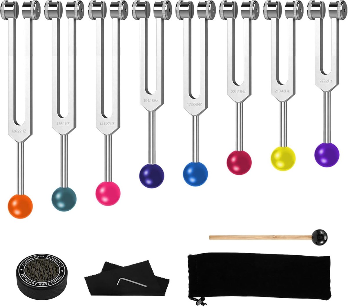 Chakra Stemvork Set 8-delig - Inclusief Activator en Opbergtas - Voor Meditatie en Ontspanning - ShopVlot