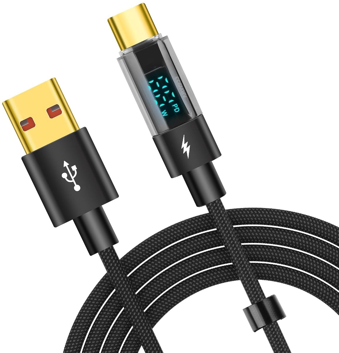 USB C Kabel 66W met Digitale Display - Snellader USB A naar USB C - Braided Nylon Kabel voor Real-time Wattage - ShopVlot