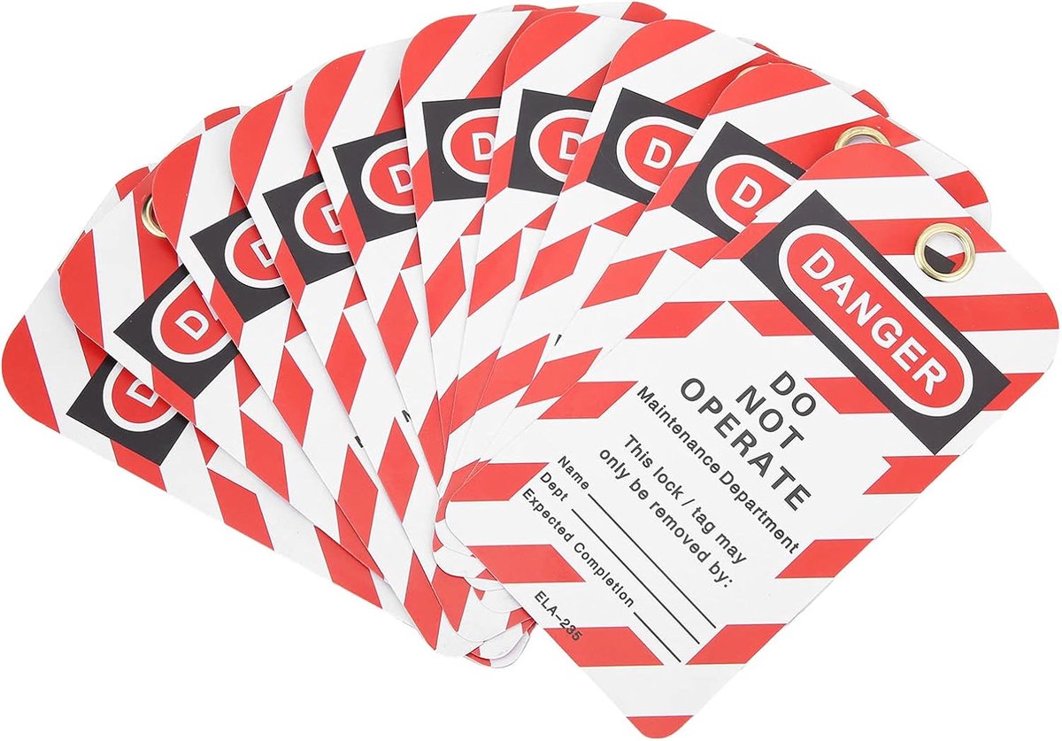 Lockout tags 10 stuks - PVC veiligheidslabels - dubbelzijdig schrijfbaar - voorkomt ongelukken - ShopVlot